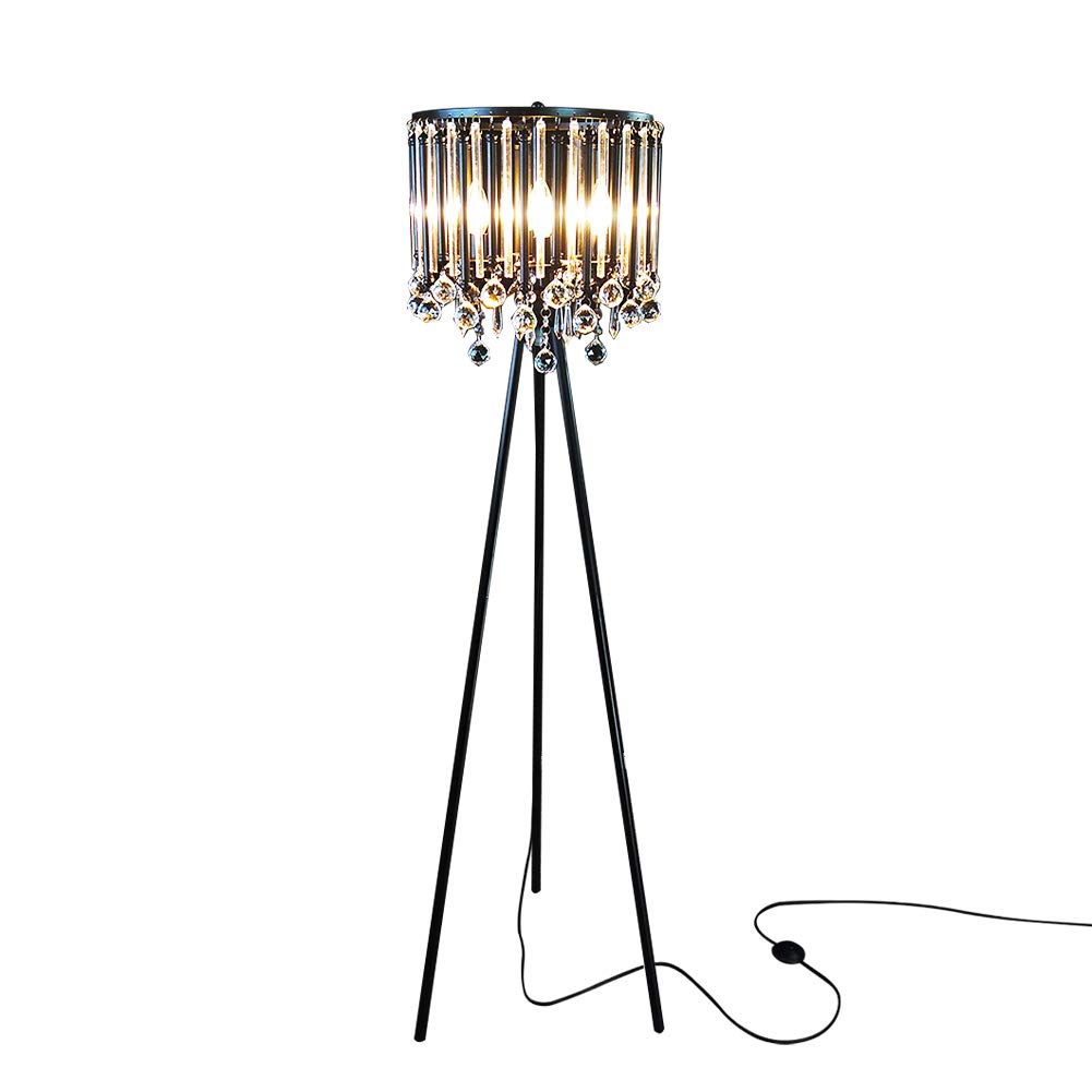 Hsyile Lighting KU300168 Unique Romance Crystal Tripod Floor Lamp Black Suitable for Bedroom,Living Room,Coffee Shop,4 Lights