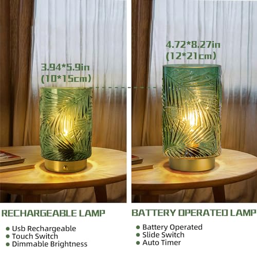 Battery Operated Table Lamp, Cordless Lamps for Home Decor, Battery Powered Nightlight with LED Bulb with Timer, Decorative Lights for Living Room Bedroom Tabletop Entryway Centerpiece Gift(L LGreen)