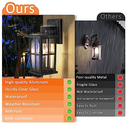 2-Pack Outdoor Light Fixtures Wall Mount, Waterproof Exterior Wall Lanterns Porch Lights, Matte Black Outside Lights for House with Clear Glass Shades for Garage Front Door, Bulb not Included