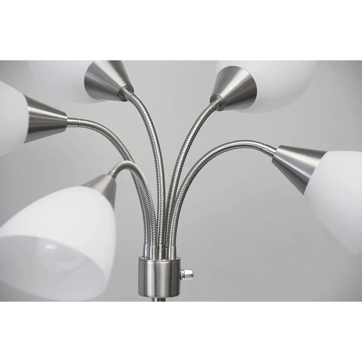 Multi-White Shade Floor Lamp, Adjustable Gooseneck Arms, Silver