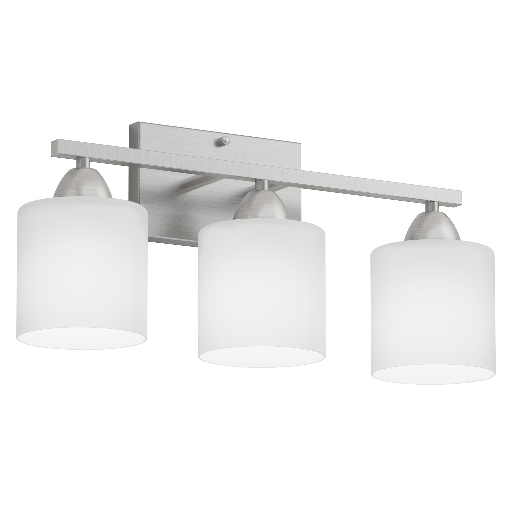 Bathroom Lighting Fixtures Over Mirror Brushed Nickel, Anti-Rust 3-Light Bathroom Vanity Lights, Modern 18Inches Wall Sconces E26 Base, Milky White Glass Shades, Bulbs Not Included