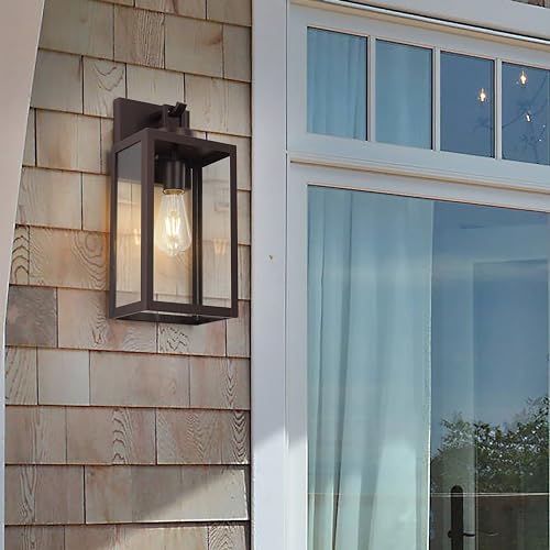 Outdoor Wall Sconce 2 Pack, 11 Inch Photocell Outdoor Wall Light with E26 Base Socket, Clear Glass Bronze Exterior Lights for House, Front Door, Porch