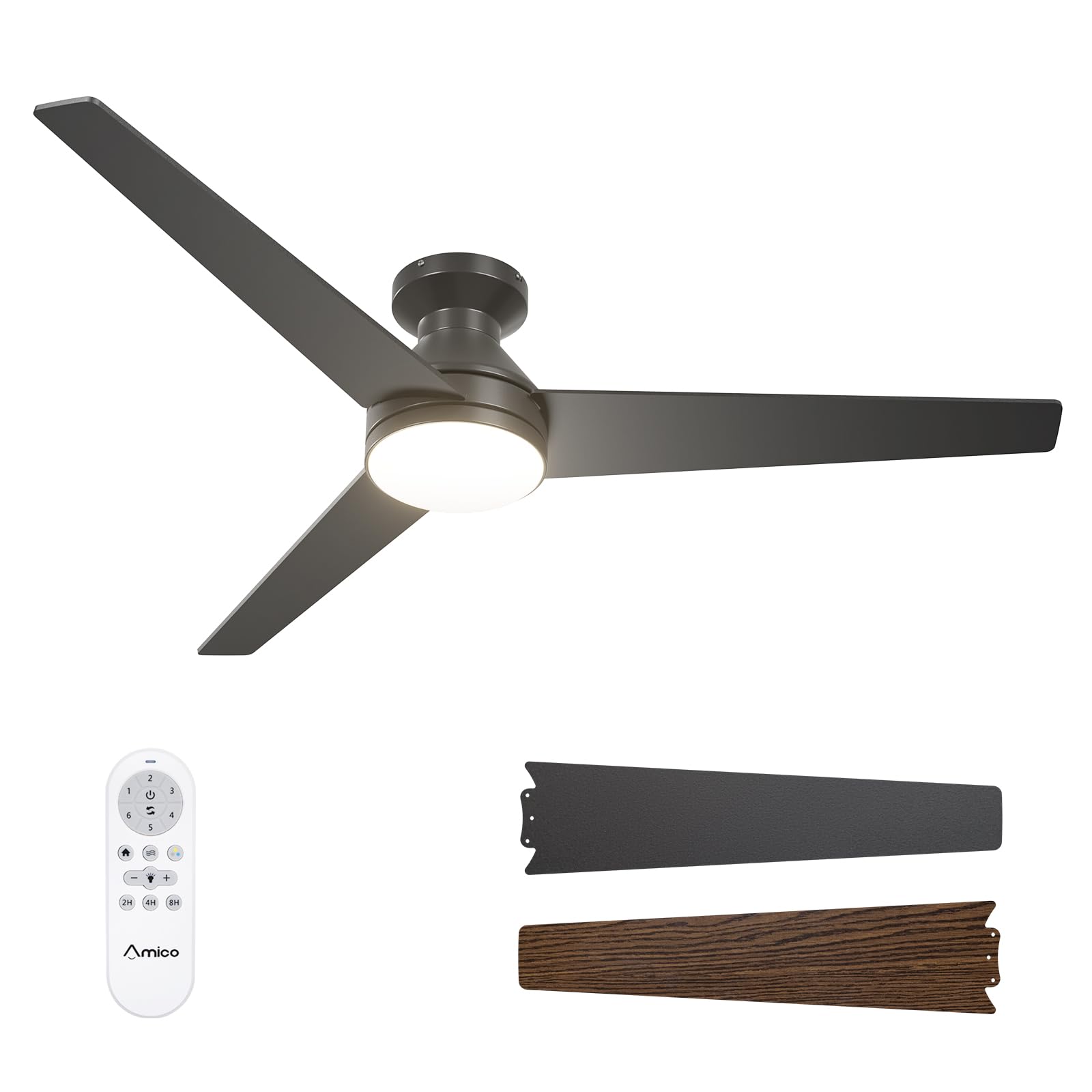 Ceiling Fans with Lights, 42 inch Low Profile Ceiling Fan with Light and Remote Control, Flush Mount, Reversible, 3CCT, Dimmable, Noiseless, Black Ceiling Fan for Bedroom, Indoor/Outdoor Use