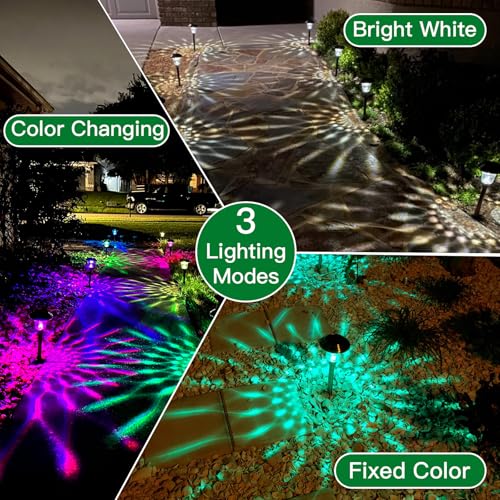 8 Pack Solar Pathway Lights Color Changing + Bright White Outdoor Garden Stake Glass LED Stainless Steel Waterproof Landscape Path Lighting for Yard Walkway Driveway Outside Black