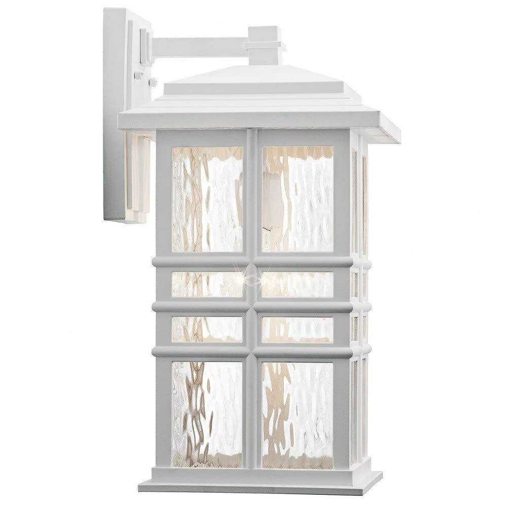 Square 12" Outdoor Wall Light in White, 1-Light Exterior Wall Sconce with Clear Hammered Glass, (12" H x 6.5" W), 49829WH