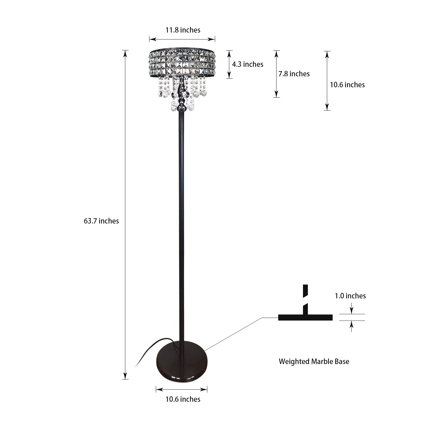 Modern K9 Clear Glass Crystals Floor Lamp with 3 LED Bulbs, On/Off Foot Switch, Crystal & Glass 3-Lights Standing Light, Reading Corner Lamp for Office Cafe, Living Room Bedroom (Chrome)