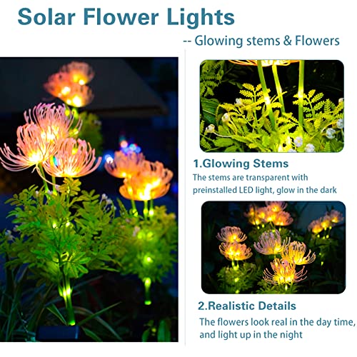 Solar Garden Lights, Solar Flowers Lights with Glowing Flowers & Stems, Upgraded Solar Panel, Solar Lights Outdoor for Garden Decoration,Yard Decor and Gift for Mother (2 Pack)