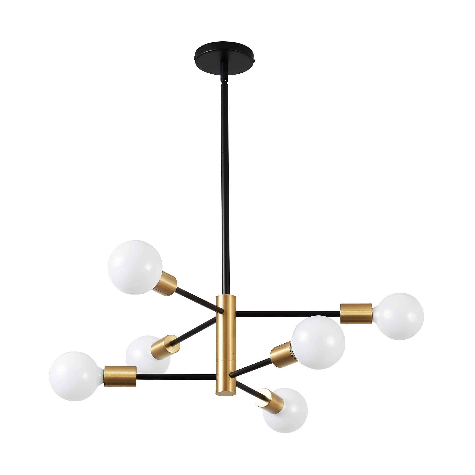 Sputnik Chandelier Modern Gold Chandelier 6-Light E26 Mid Century Ceiling Light Fixture Height Adjustable Hanging Pendant Lighting for Dining Room Kitchen Island Bedroom Office