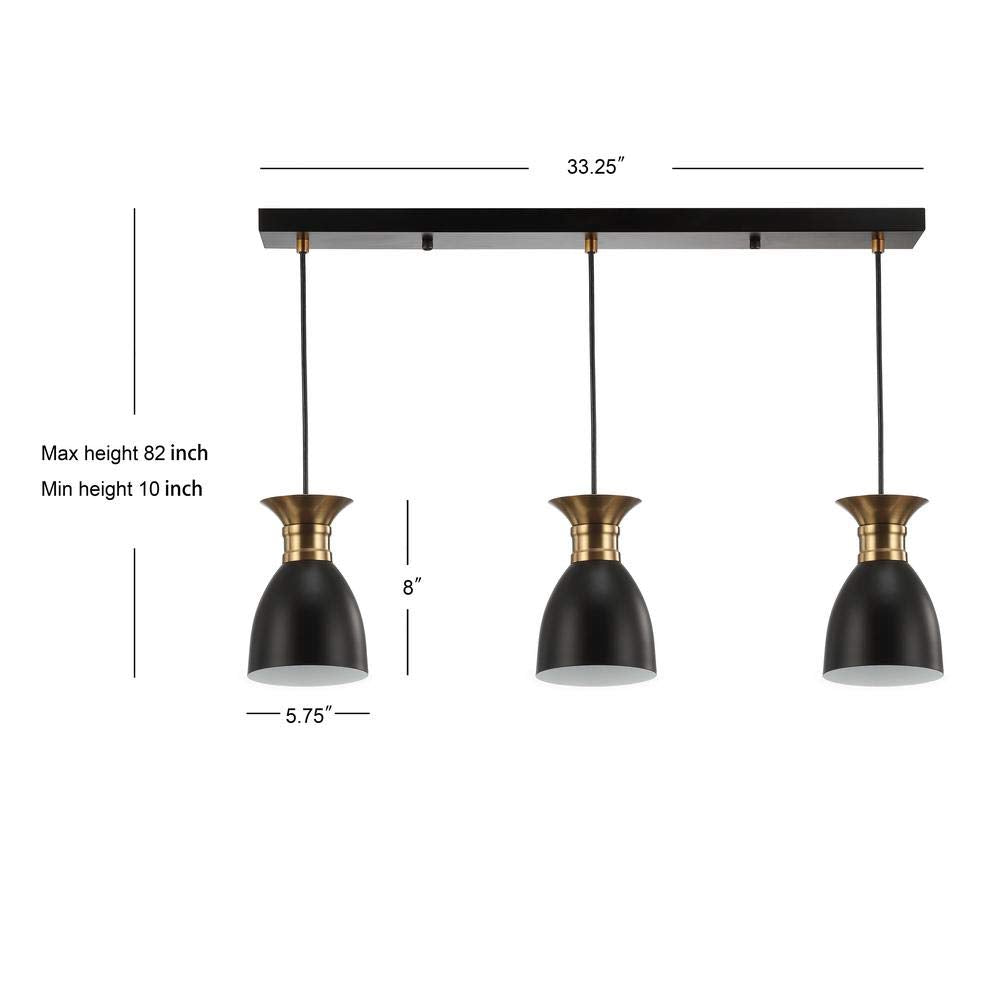 Linear 3-Light Metal LED Pendant Contemporary Dimmable Dining Room Living Room Kitchen Foyer Bedroom Hallway, Black/Brass Gold