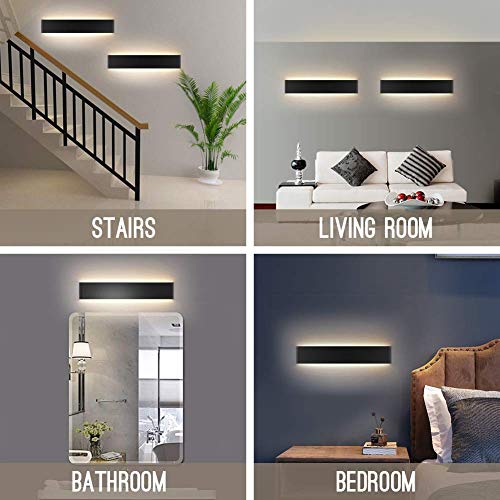 15.7in LED Modern Matte Black Wall Sconce 2-Pack Aluminum Indoor LED Up and Down Modern Bathroom Wall Lighting Fixtures 14W Warm White Light 3000K