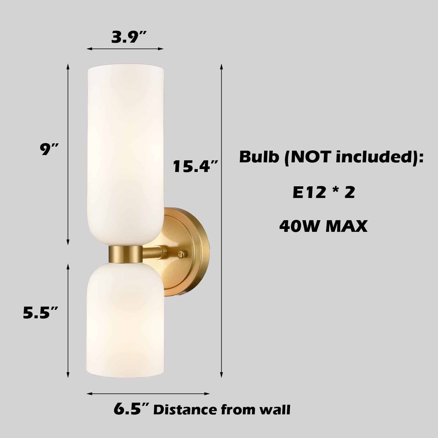 Gold Wall Sconces Set of Two 2-Light Modern Wall Light Bathroom Vanity Light Milky White Glass