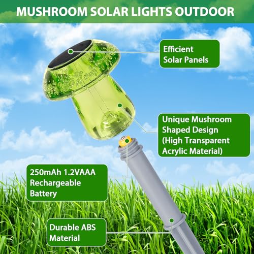 Solar Lights Outdoor, 8 Pack Solar Pathway Lights Outdoor, Solar Powered LED Mushroom Solar Garden Lights, Outdoor Solar Lights for Yard, Landscape, Path, Patio, Outside,Driveway,Backyard (Warm White)