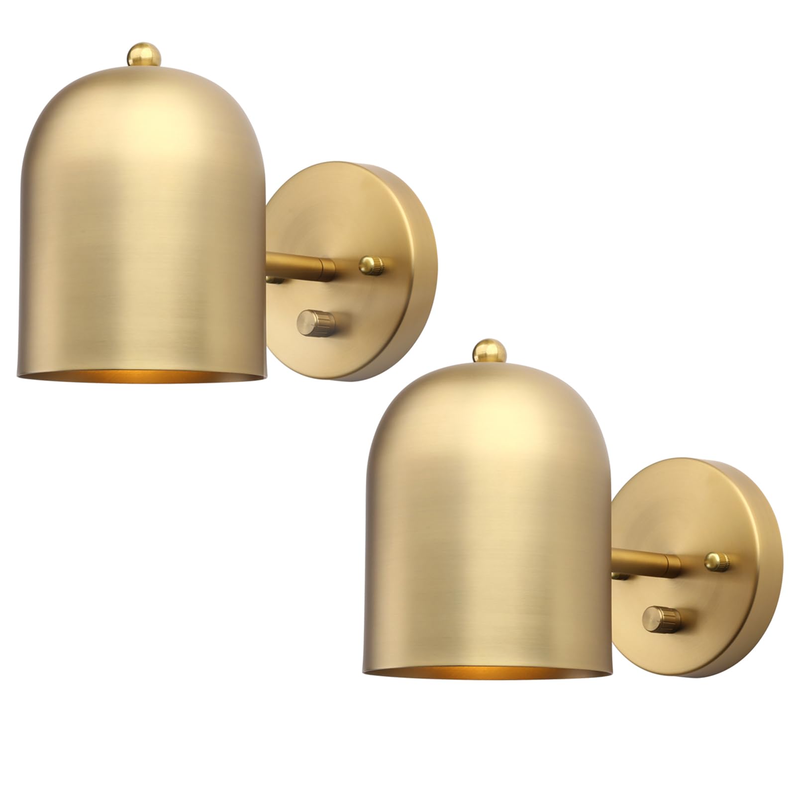 Set of 2 Modern Wall Sconce Dimmer Switch, Brass Finish Wall Light Lamp Adjustable Light Angle Wall Vanity Lighting, E26 Bulb Base Reading Lighting Decor for Bedroom Hallway Living Room