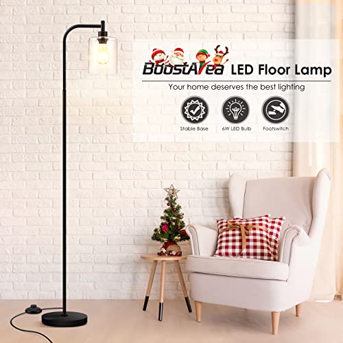 Floor Lamp, 6W Black Modern Floor Lamp with 4W Adjustable Reading Lamp, 2700K Energy-Saving LED Bulbs Included, Industrial Bright Floor Lamp for Bedroom, Living Room and Office