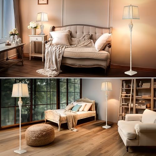 Rustic Floor Lamp, Living Room Lamps with Glass Tray, stepless diming Floor Lamp with Remote Control and USB A&C Charging Ports for Living Room Bedroom Office Smart Bulbs Included