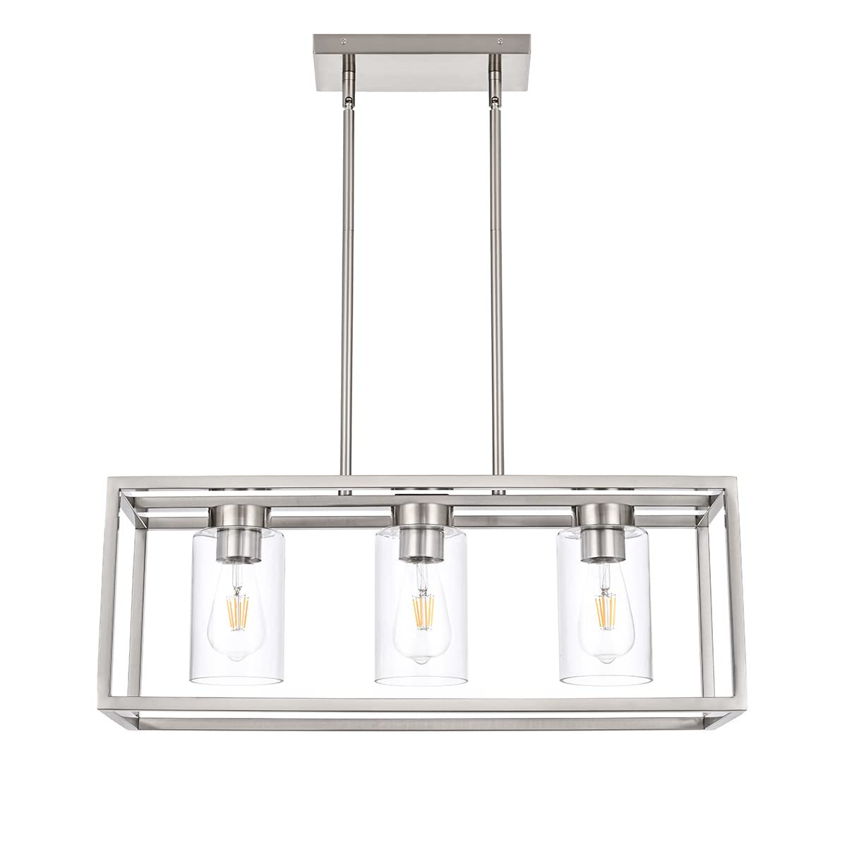 Farmhouse Chandelier for Kitchen Island, Matte Black 5-Light Dining Room Lighting Fixtures, Modern Rectangular Pendant Lighting Chandelier with Clear Glass Shade