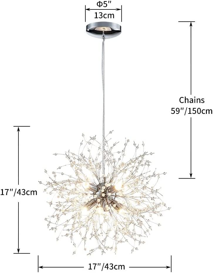 Dandelion Crystal Chandeliers, Modern Design, Firework Pendant Light Fixture for Living Space, H17'' x D17'', Adjustable Chains 59'', G9*9 Sockets, Brilliant Gold Finish Frame