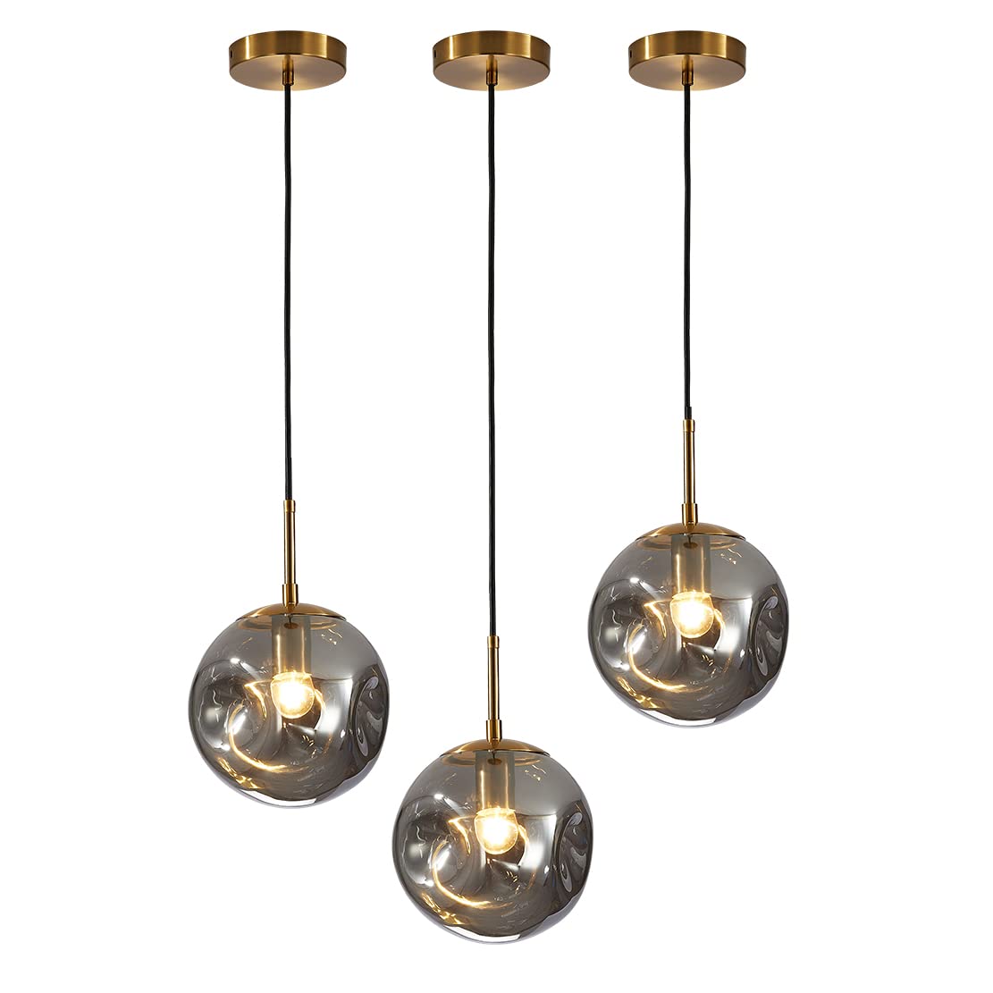 BOKT Modern Gold Kitchen Island Pendant Light Mid Century 3-Lights Globe Pendant Light Fixture Cluster Multi Light Pendant Lighting Bedside Glass Ball Pendant Lamp