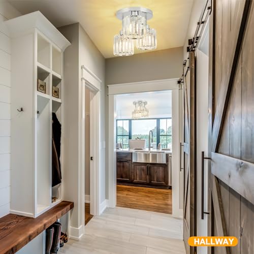 Semi Flush Mount Ceiling Light 3-Light Brushed Nickel Flush Mount Ceiling Light Fixtures with Clear Glass Shade, Modern Kitchen Ceiling Light for Bedroom Stairs Porch Hallway Entryway