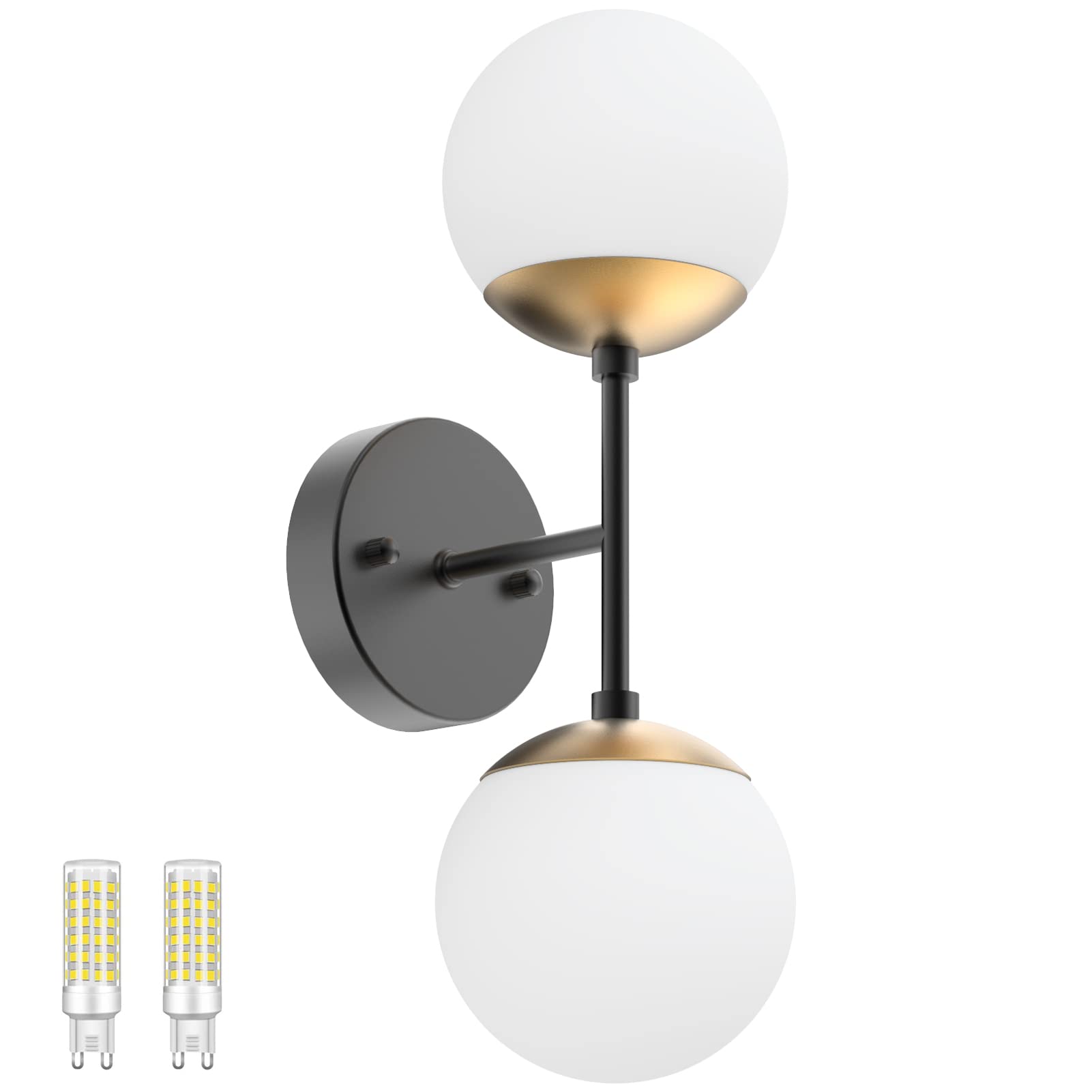 Gold Wall Sconce 1 Light,Mid Century Modern Globe Wall Sconce, Gold Wall Light for Restaurant Living Room Bedside Stairs Bathroom Mirror(3000K G9 Bulbs Include)