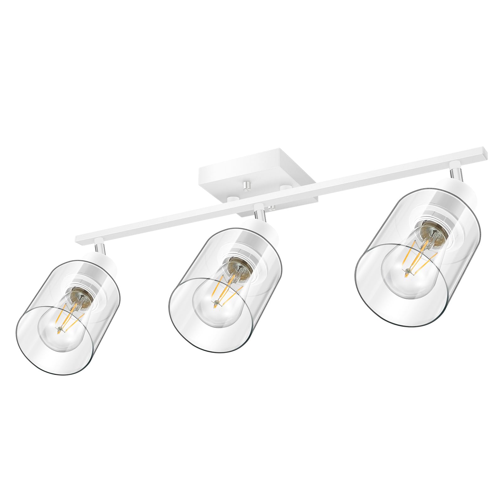 LED 4 Light Track Lighting Kit, 4 Way Ceiling Spot Lighting with Glass Lampshade, Flexibly Rotatable Light Head for Kitchen, Living Room, Bedroom, Bulb Not Included