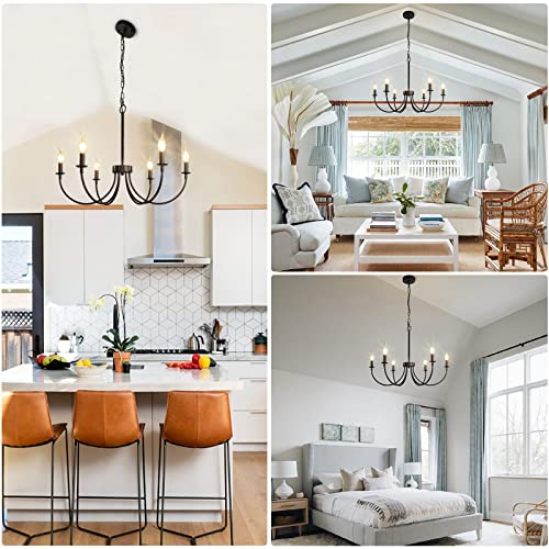 Chandelier, 6-Light Antique White Farmhouse Chandelier for Dining Room Lighting Fixtures Hanging, Candle Hanging Pendant Lights for Kitchen Living Room Bedroom Foyer