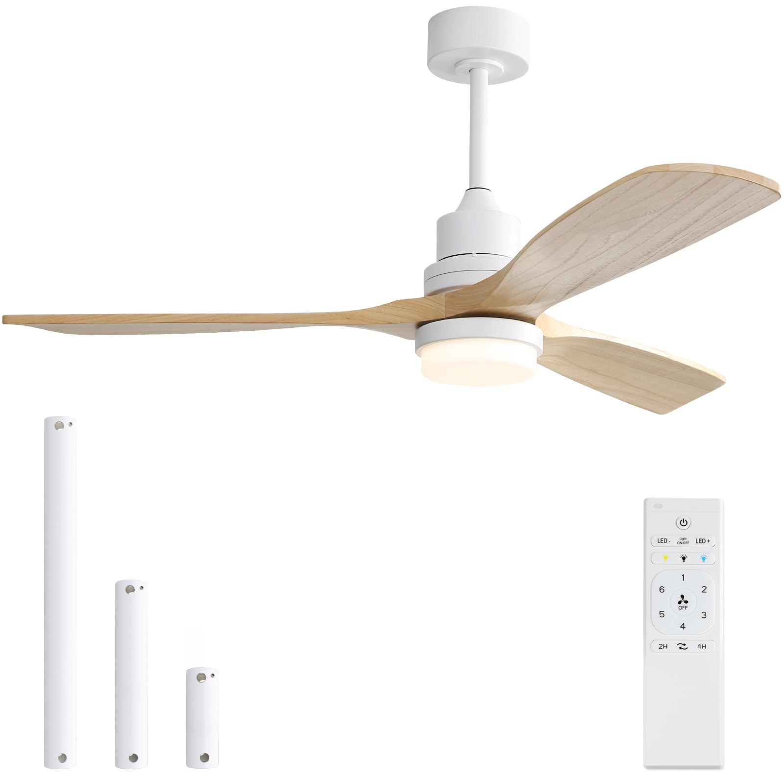 Low Profile Ceiling Fan With Lights Remote Control 52 Inch Flush Mount Ceiling Fan Modern Wood Blade Fan For Bedroom Living Room Indoor Outdoor Farmhouse Patio, Noiseless DC Motor