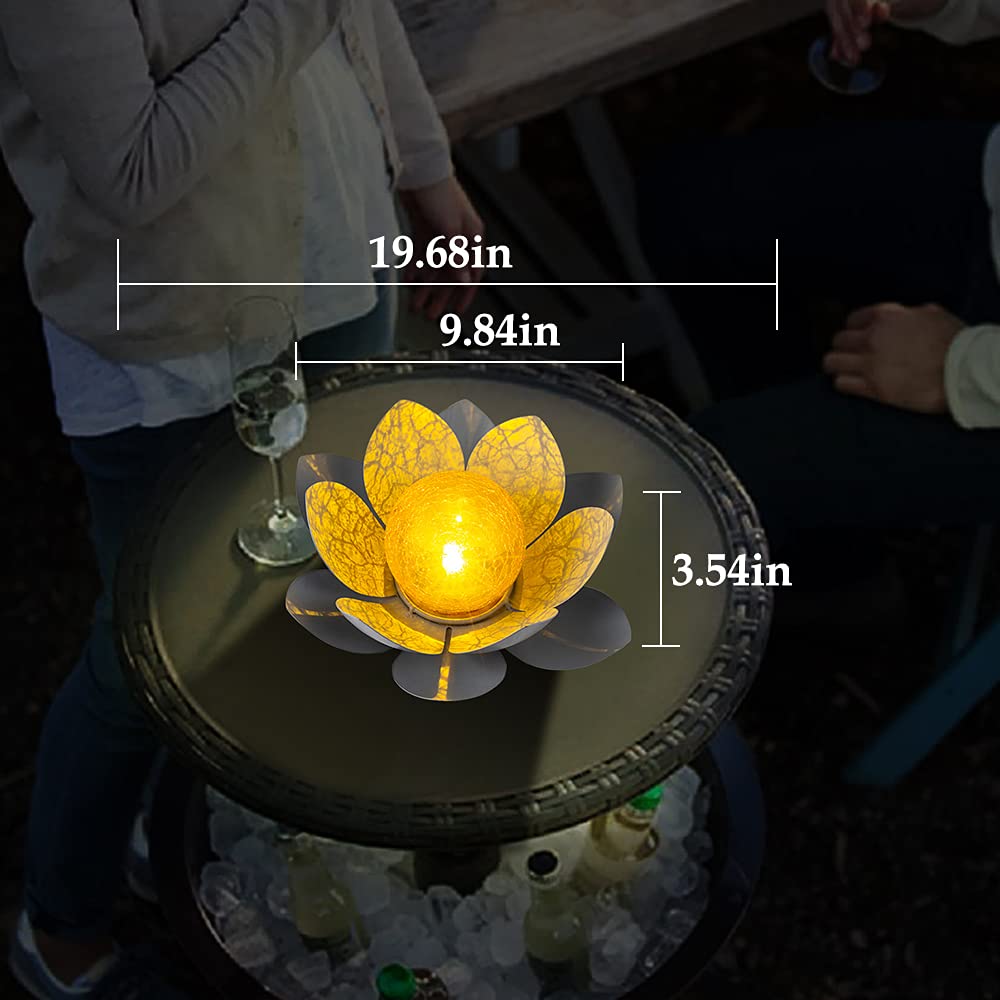 Solar Light Outdoor Waterproof Garden Light Metal Glass Decorative LED Lotus Flower Table Lamp