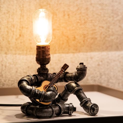 Steampunk Table Lamp, Vintage Industrial Metal Robot Table lamp, Water Pipe Table Lamp, Robot Style Desktop Light for Bedside Desk Bar Cafe Desktop Room Decoration (Not Included Bulb)