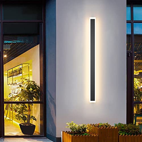 2 Pack Outdoor Wall Lights, Gold LED Exterior Light Fixtures Wall Mount, Modern Porch Lights Wall Sconce, Long LED Linear Wall Lamp Outside Lighting for Garage, Front Door 3000K