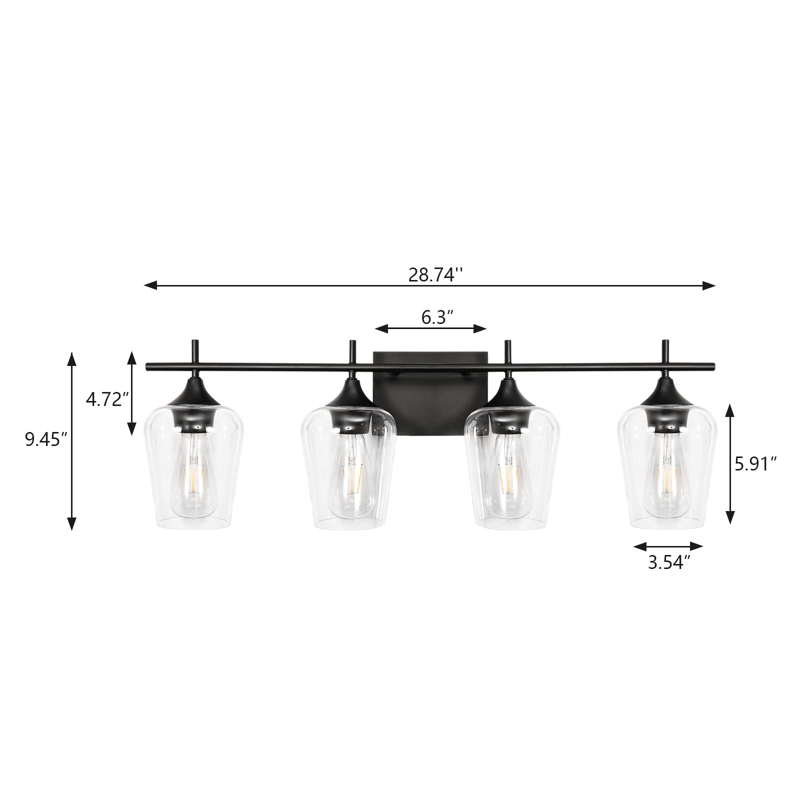 Vanity Lights Fixtures, 2 Light Bathroom Light, Black Bathroom Lighting Fixtures Over Mirror with Clear Glass Shade, Modern Vanity Lighting for Bath, Living Room, Bedroom