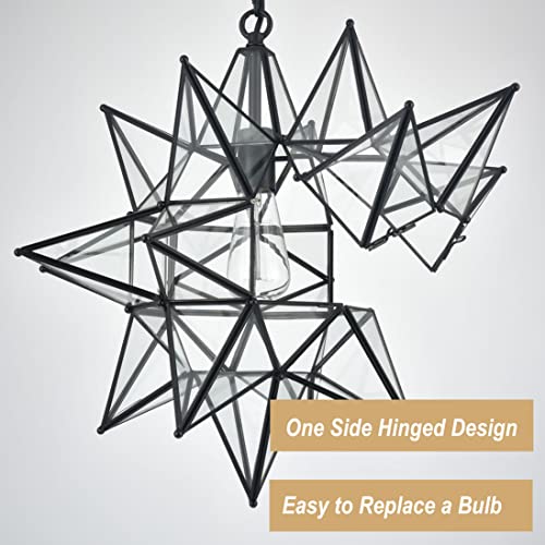 Moravian Star Pendant Light 20-Inch Large Hanging Ceiling Light Modern Gold Finish with Seeded Glass Adjustable Chain