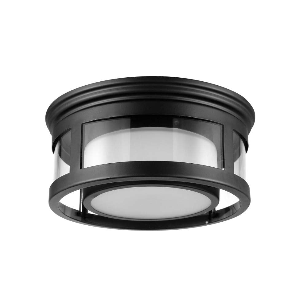 1-Light Outdoor/Indoor Semi-Flush Mount Ceiling Light, Oil Rubbed Bronze, Clear Seeded Glass Shade, Bulb Not Included