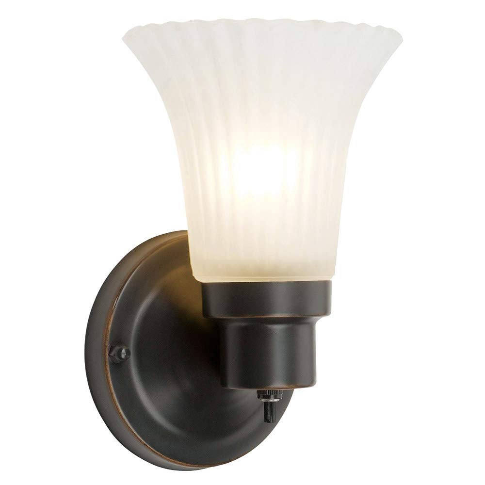 505115 Village 1-Light Indoor Dimmable Wall Sconce Frosted Flute Glass with Twist On/Off Switch for Bathroom Bedroom Hallway, 8.25" H x 5.1" W, Oil-Rubbed Bronze