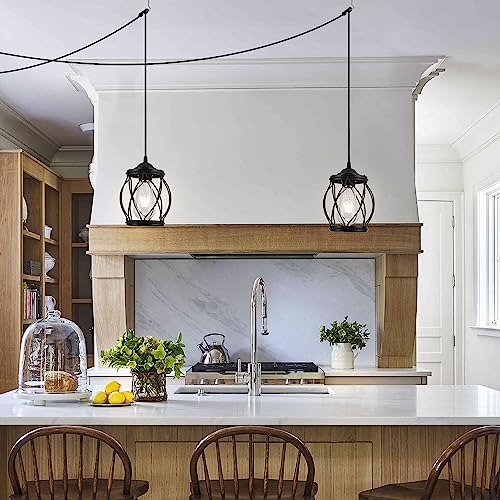 Industrial Black Pendant Light Fixture with Glass Retro Farmhouse Mini Glass Pendant Lighting with Cage Vintage Caged Glass Pendant Light for Kitchen Island, Dining Room, Bedroom, 1-Pack