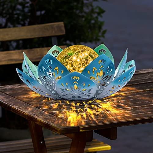 Solar Light Outdoor Waterproof Garden Light Metal Glass Decorative LED Lotus Flower Table Lamp