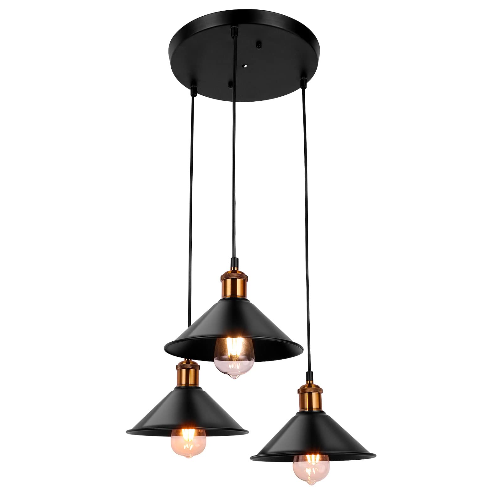 Industrial Pendant Light Black Adjustable Metal Vintage Hanging Industry Loft Retro Pendant Lights Fixtures E26 for Home Kitchens Island Bar Lights Dining Room