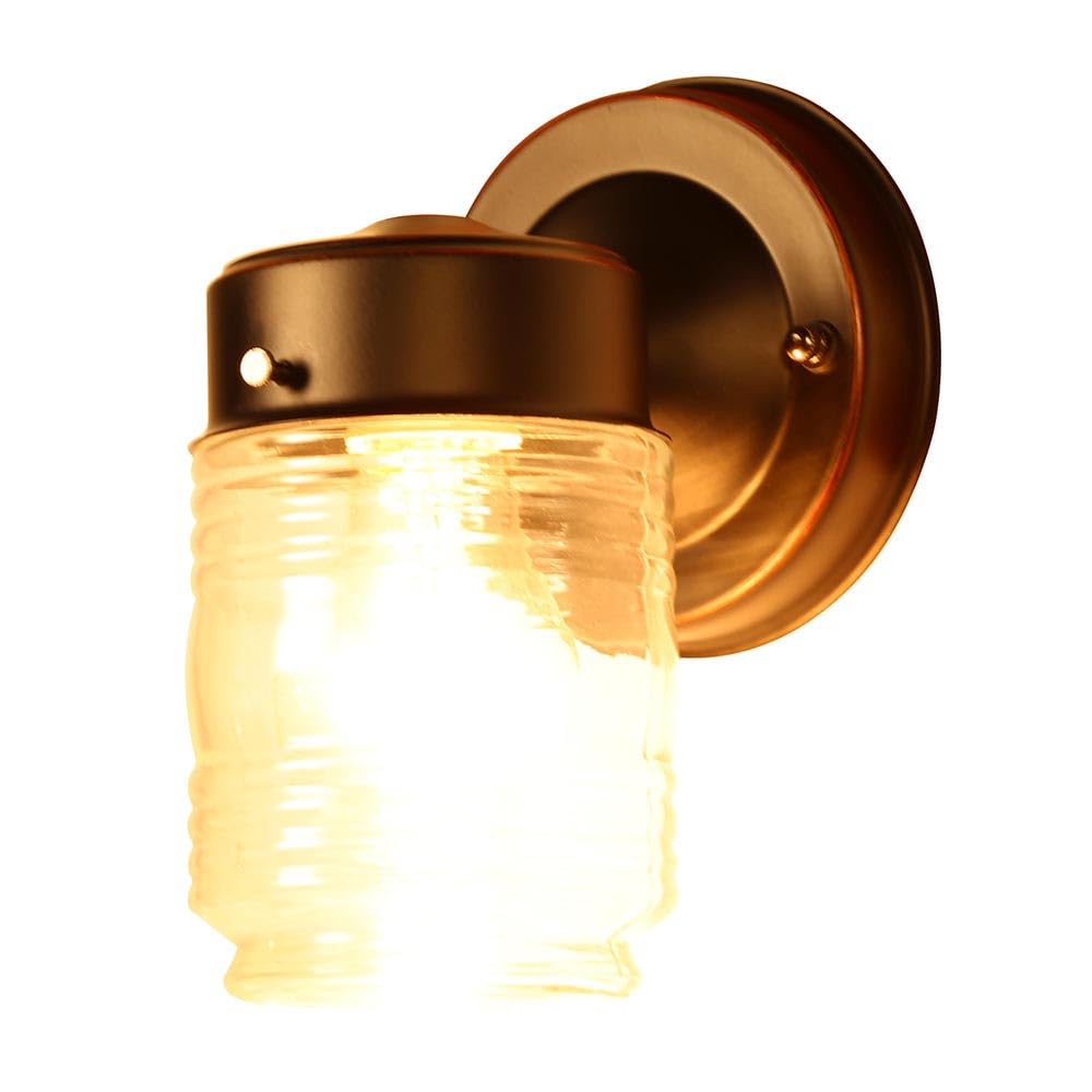 Design House 587311 Jelly Jar Classic 1-Light 2-Pack Indoor/Outdoor Wall Light with Clear Ribbed Glass for Entryway Porch Patio, Oil Rubbed Bronze