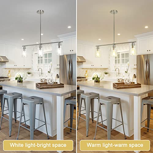 Modern Gold Kitchen Island Chandelier 4-Light Brushed Brass Farmhouse Pendant Light Industrial Kitchen Island Lighting Fixture with Glass Shades Hanging Lamp for Dining Living Room