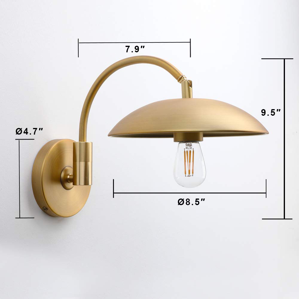 Adjustable Wall Sconce, Industrial Swing Arm Wall Lamp Hardwired with Metal Base, Retro Indoor Wall Light Fixtures Decor for Hallway Bedside Living Room (Brass)