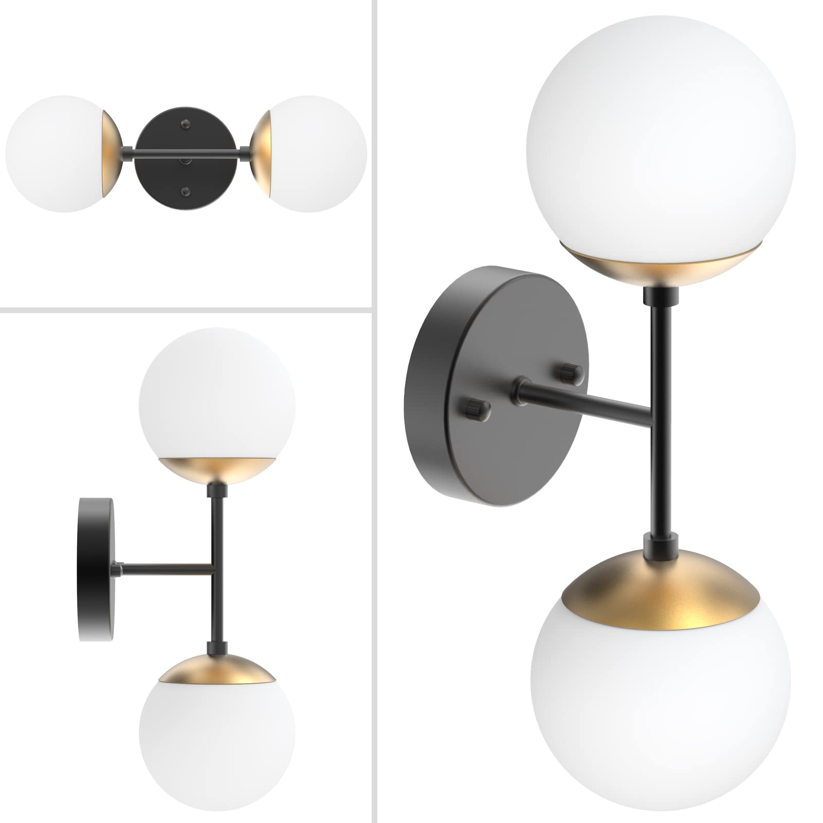 Gold Wall Sconce 1 Light,Mid Century Modern Globe Wall Sconce, Gold Wall Light for Restaurant Living Room Bedside Stairs Bathroom Mirror(3000K G9 Bulbs Include)