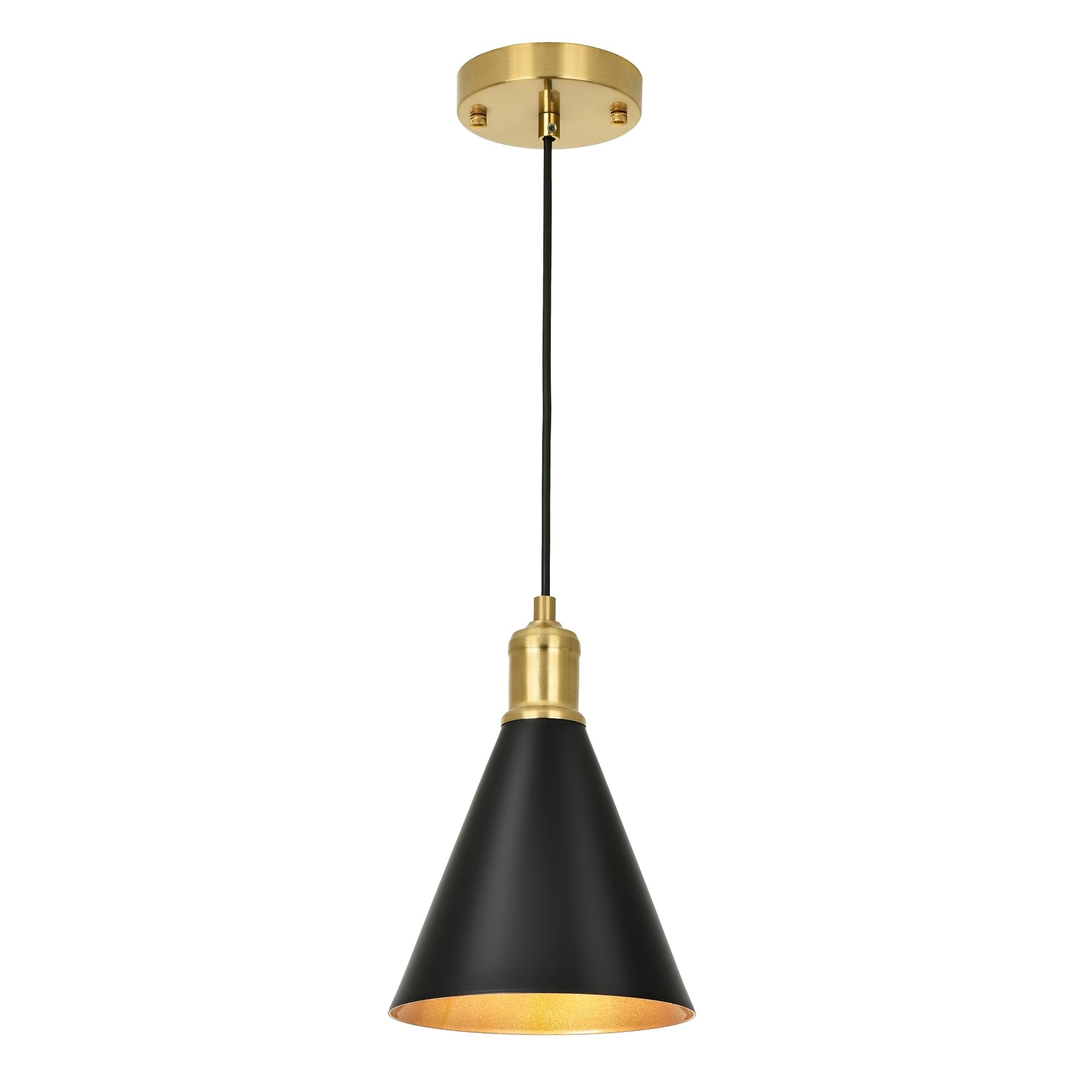 Black and Gold Pendant Light Fixtures, 2-Pack Modern Pendant Light for Kitchen Island, Small Industrial Kitchen Light Set of Two, Adjustable Hanging Ceiling Light for Dining Room Foyer Cafe