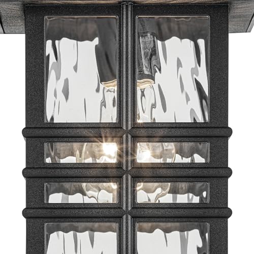 Square 12" Outdoor Wall Light in White, 1-Light Exterior Wall Sconce with Clear Hammered Glass, (12" H x 6.5" W), 49829WH