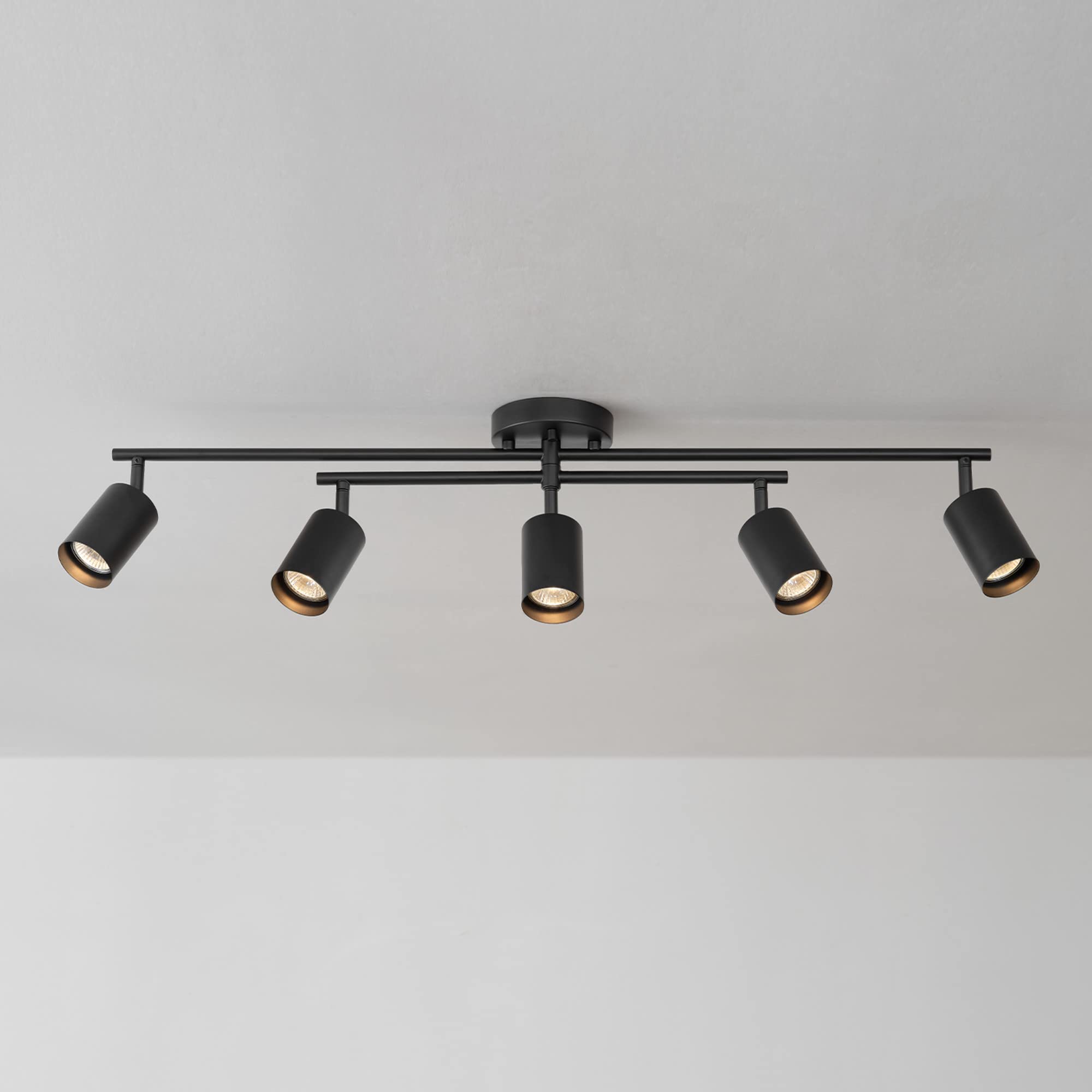 5-Light Track Lighting, Center Swivel Bar, Matte Black, Ceiling Light, Track Light Heads, Pivot Shades, Track Ceiling Light, Track Lighting Kit, 5 Bulb Kitchen Light