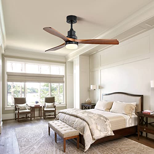 Low Profile Ceiling Fan With Lights Remote Control 52 Inch Flush Mount Ceiling Fan Modern Wood Blade Fan For Bedroom Living Room Indoor Outdoor Farmhouse Patio, Noiseless DC Motor