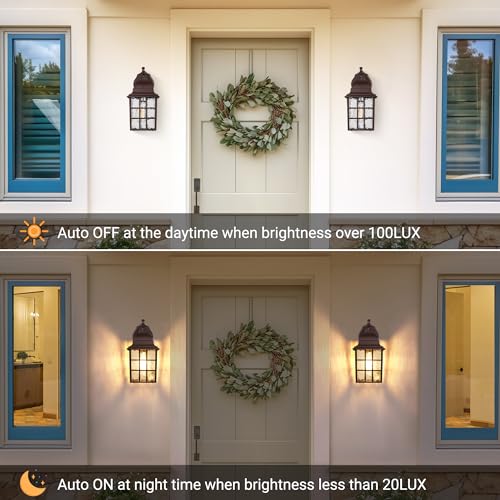 2-Pack Dusk to Dawn Outdoor Wall Lights, Sensor Exterior Light Fixtures Wall Mount, Porch Lights, Black Wall Lantern Wall Lamp, Waterproof Wall Sconce, Outside Lighting for Garage, Front Door