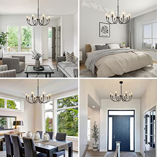 Chandelier, 6-Light Antique White Farmhouse Chandelier for Dining Room Lighting Fixtures Hanging, Candle Hanging Pendant Lights for Kitchen Living Room Bedroom Foyer