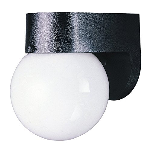 Traditional One-Light Outdoor Wall Lantern, Black Finish on Polycarbonate, White Glass Globe