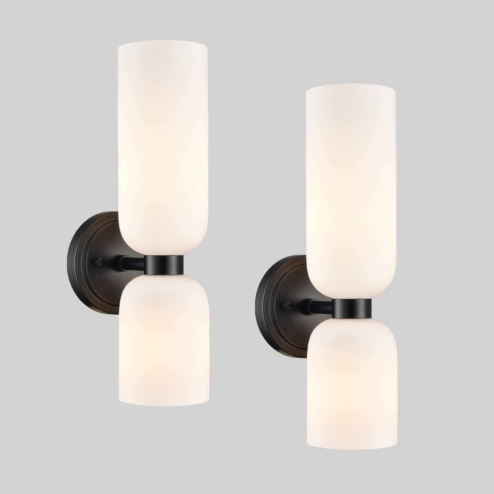 Gold Wall Sconces Set of Two 2-Light Modern Wall Light Bathroom Vanity Light Milky White Glass