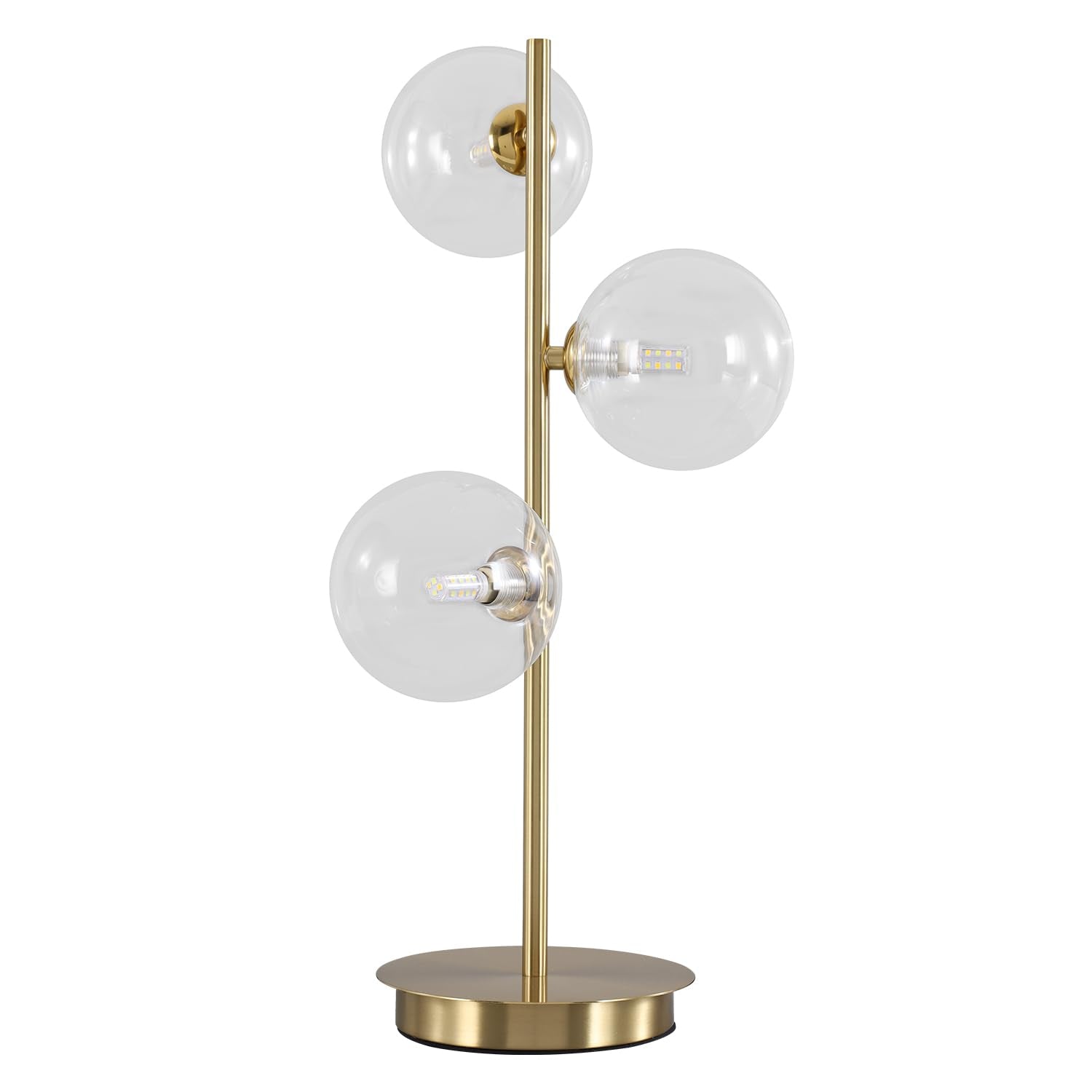 Gold Globe Desk Lamp 3 Lights Mid Century Modern Table Lamp Contemporary Cognac Glass Globe Bedside Lamp for Bedroom Living Room Study Room